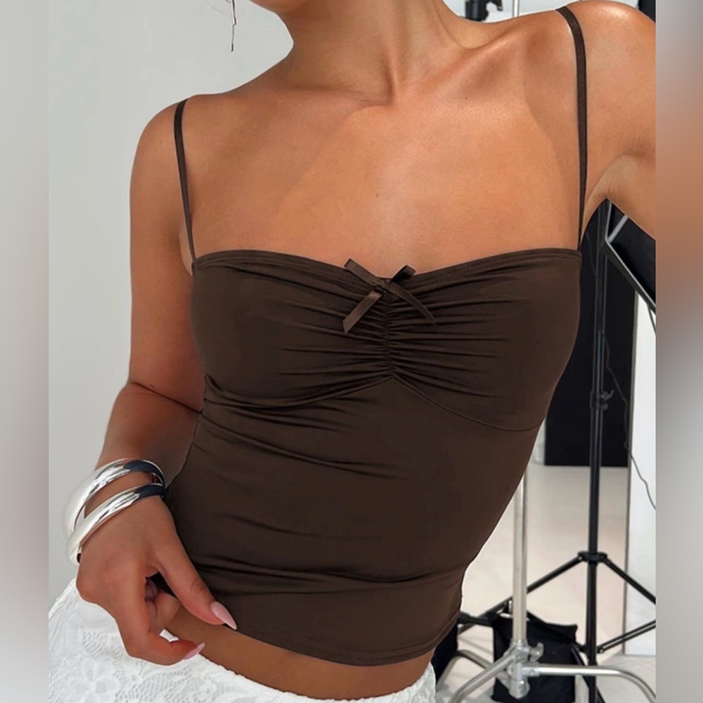 Chocolate Brown Spaghetti Strap Ruched Tank